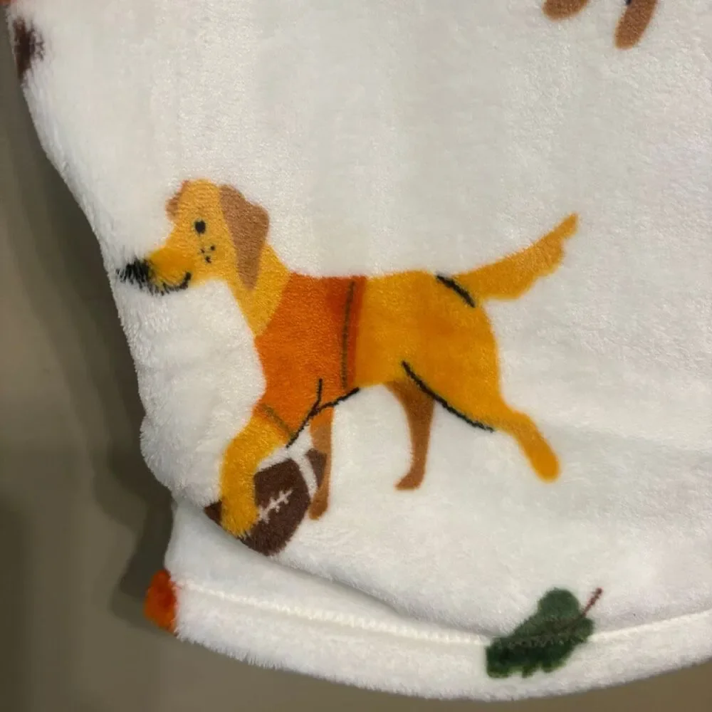 Game Day Dog & Pumpkin Football Oversized Velvet Plush Throw Blanket 60x70” NWT